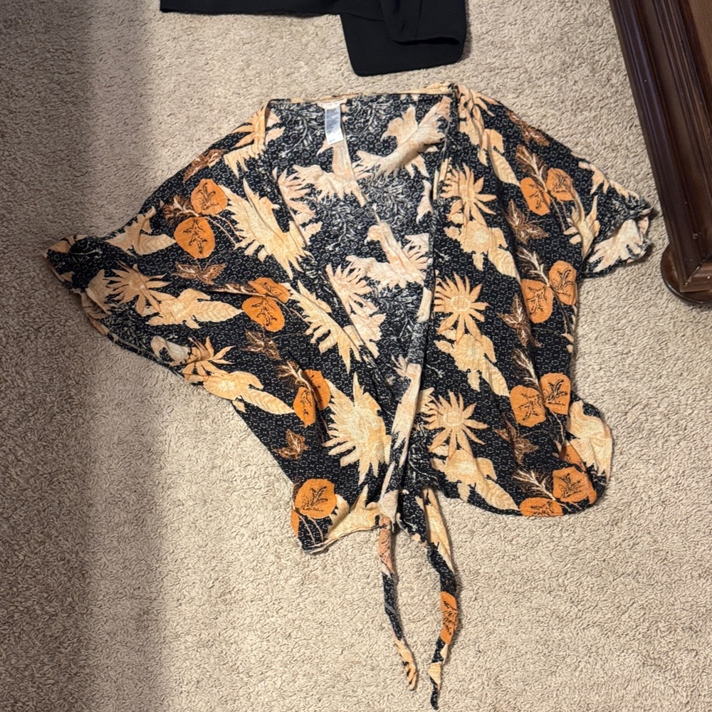 Free People Black and Orange Floral Blouse